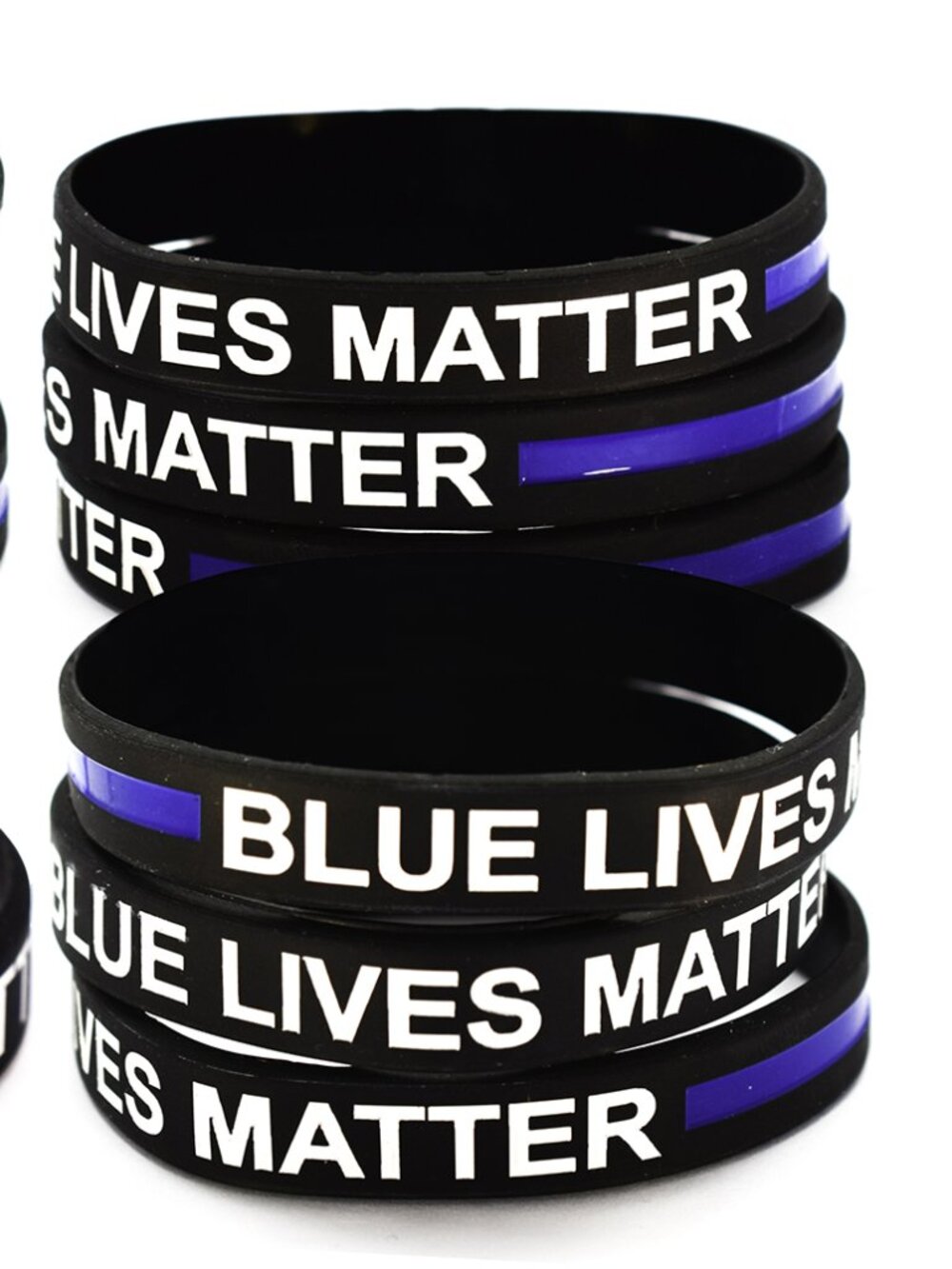 10 Pack Of Blue Lives Matter Thin Blue Line Police Silicone Wristband Bracelets